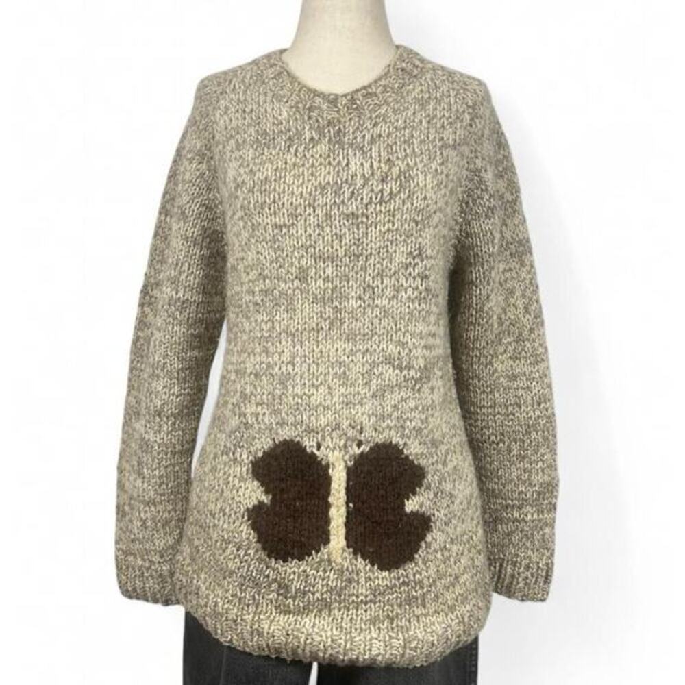 Vintage Handmade Wool Two Tone Sweater Fits Like‎ M Embroidered Butterfly Boho